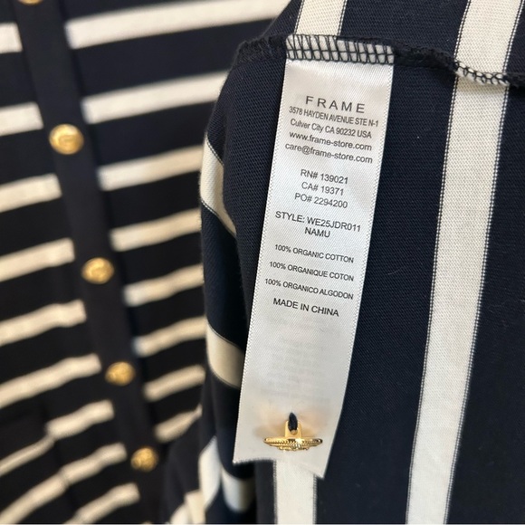 Frame The Striped Sailor Organic Cotton Midi Dress in Navy Multi Size M - Picture 10 of 11